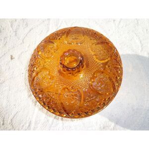 Vintage FNG Indonesia Amber LID ONLY for Candy Dish Heart Rose & Fleur De Lis